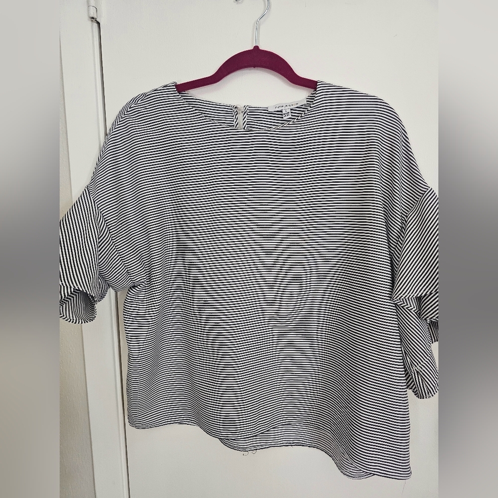 Black abd white stripes 3/4 Sleeve Boxy Blouse